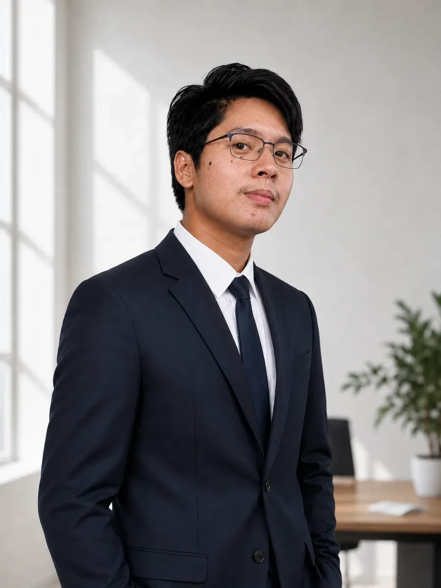 Bernardo Betuel in a navy suit and glasses